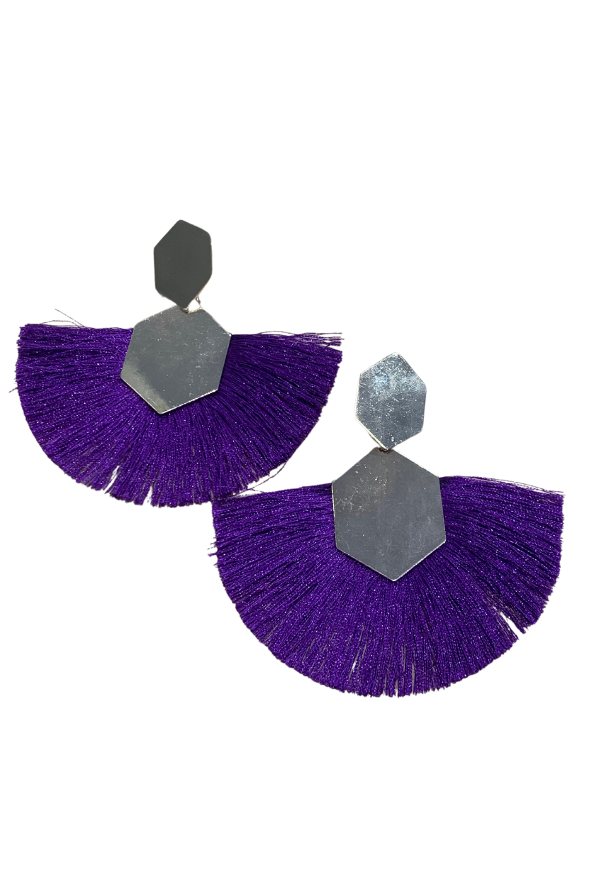 Purple Geometrical Fringe Fan Earrings