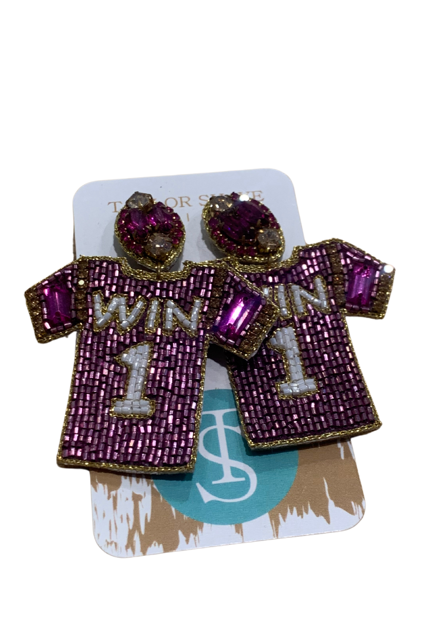 Purple and Gold Beaded Jersey Earrings
