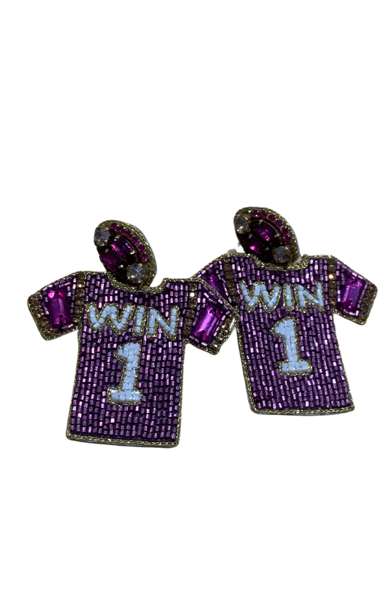 Purple and Gold Beaded Jersey Earrings