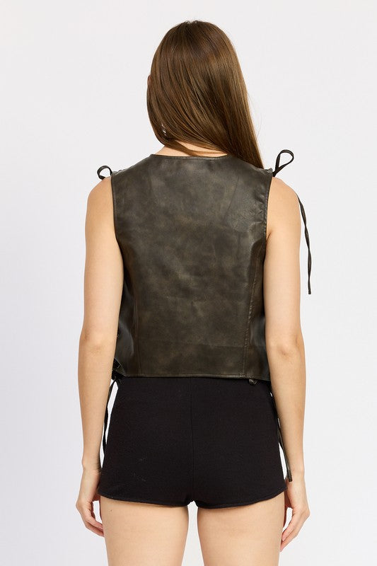 LEATHER VEST WITH LACE DETAIL