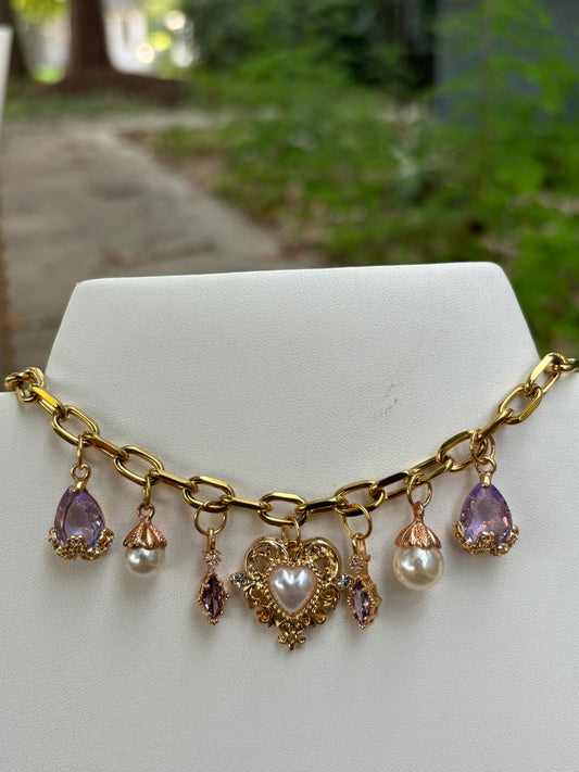 Purple + Pearly Girlie - 7 Charm Necklace